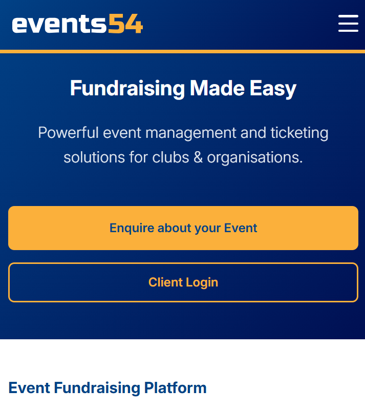 Mobile view preview of Events54